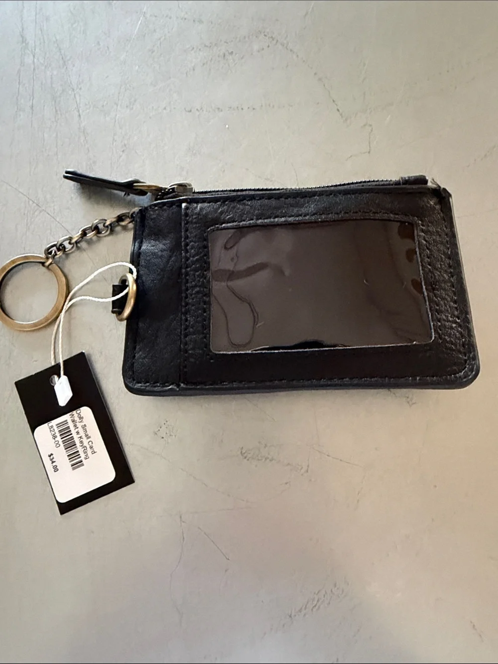 JOY- Black Leather Card Holder Keychain